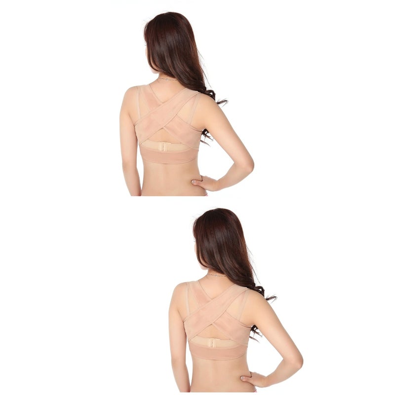2pcs Women Figure Back Posture Hunchback Relief Humpback Brace Chest Support for Woman - Size XL(Skin-Color) - Image 1