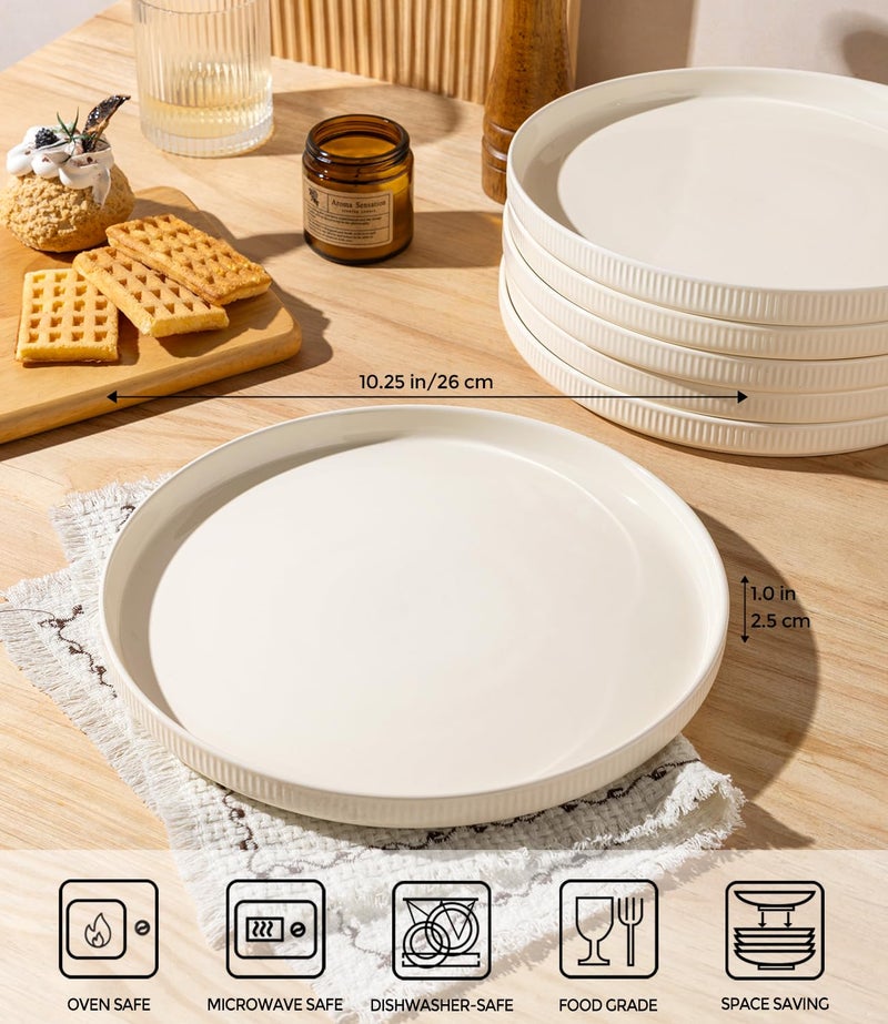 theterra Dinner Plates Set of 6, 10.25 Inch Ceramic Dinner Plates, Stoneware Dinnerware for Kitchen, Oven & Microwave & Dishwasher Safe, Coca Mocha - Image 2