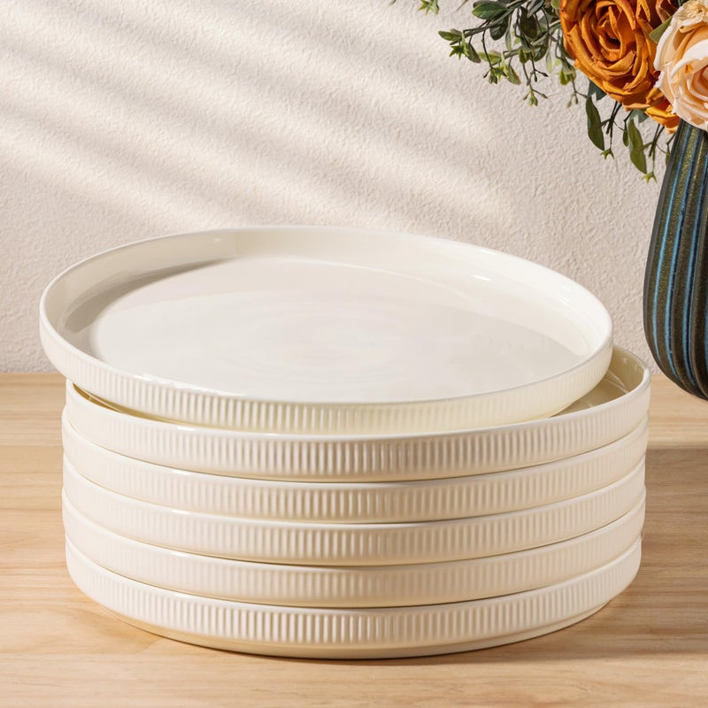 theterra Dinner Plates Set of 6, 10.25 Inch Ceramic Dinner Plates, Stoneware Dinnerware for Kitchen, Oven & Microwave & Dishwasher Safe, Coca Mocha - Image 1