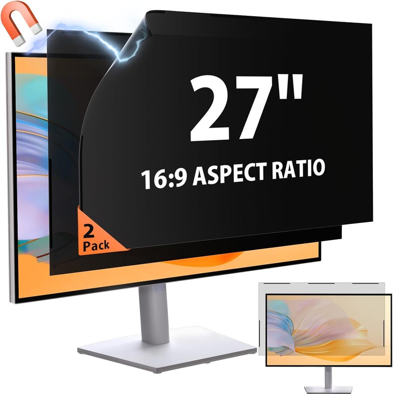 Mamol [2 Pack] 27 Inch 16:9 Magnetic Privacy Screen for Monitor Anti-Glare, Blue Light Filter, Anti-Spy Reusable Removable Privacy Filter for 16:9 Widescreen Desktop Display - Image 1