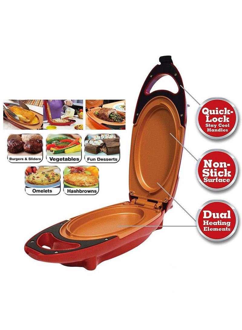 Red Copper 5 Minute Chef Double Sided Copper Infused Grill Pan with Non Stick Anti Scratch Surface for Making Delicious Omelet - Image 2