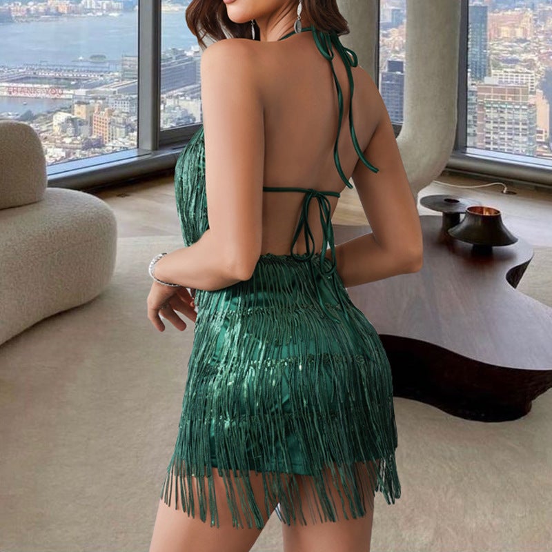 Women'S Nightclub Style Suspender Culottes Fashionable Girl Backless Sequin Tassel Dress Pants - Image 5