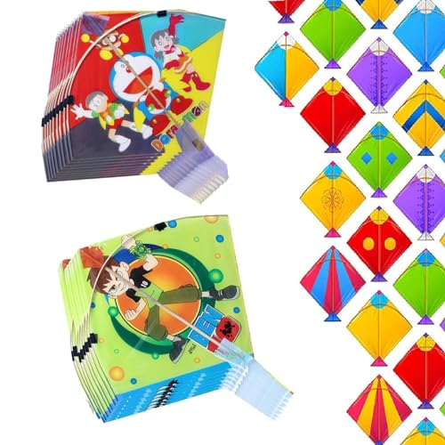 Ekan Kite Cheel Patang Traditional Set of 60Pcs Lohri/Makar Sankranti Decorations Items Kites (Multicolour) - Image 1