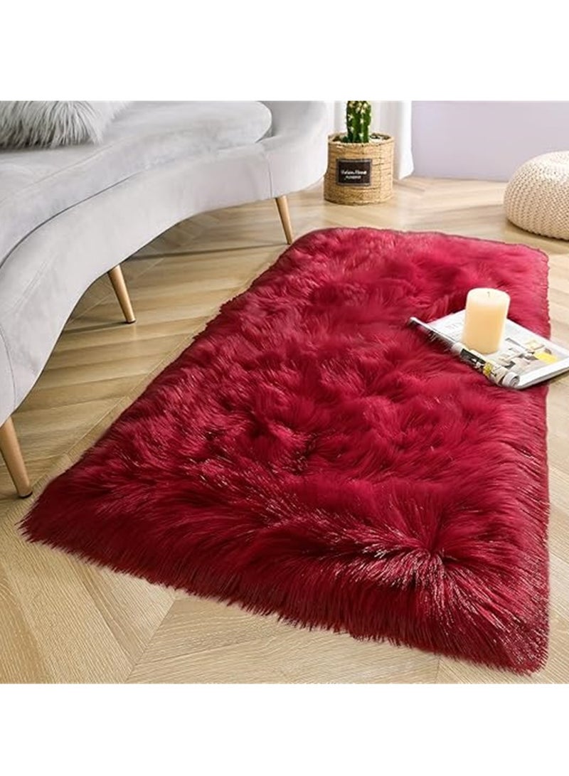 Soft Carpet, Rectangle Faux Fur Rug Floor Mats, Nursery Throw Rugs, Comfortable Large Rugs Indoor Modern Home Decor Floor Carpet for Bedroom Floor Sofa Living Room Balcony (60*90cm Red) - Image 1
