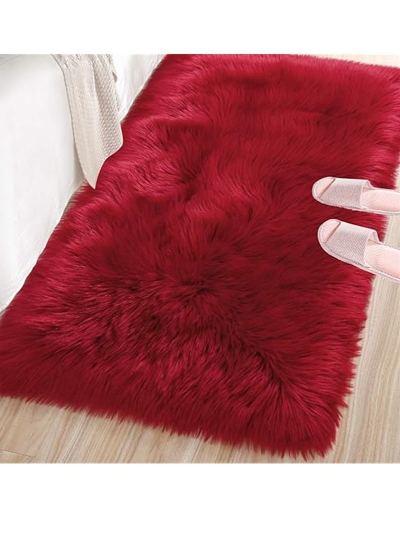 Soft Carpet, Rectangle Faux Fur Rug Floor Mats, Nursery Throw Rugs, Comfortable Large Rugs Indoor Modern Home Decor Floor Carpet for Bedroom Floor Sofa Living Room Balcony (60*90cm Red) - Image 2