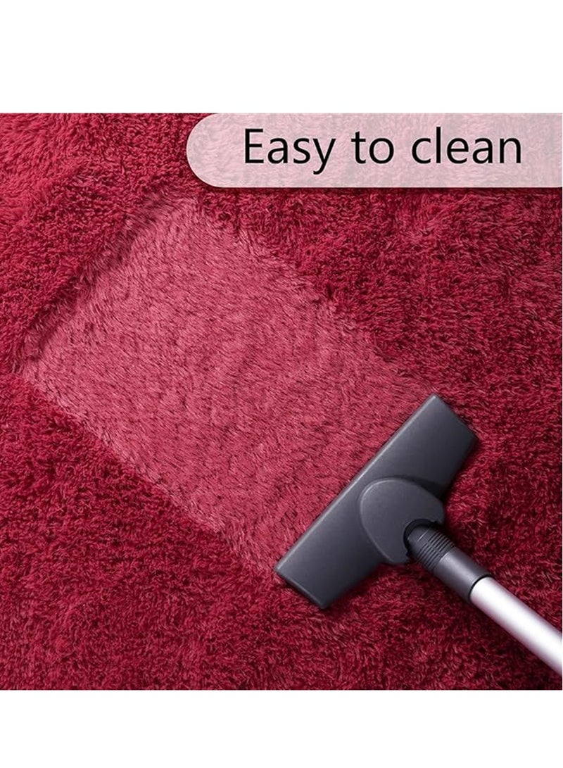 Soft Carpet, Rectangle Faux Fur Rug Floor Mats, Nursery Throw Rugs, Comfortable Large Rugs Indoor Modern Home Decor Floor Carpet for Bedroom Floor Sofa Living Room Balcony (60*90cm Red) - Image 3