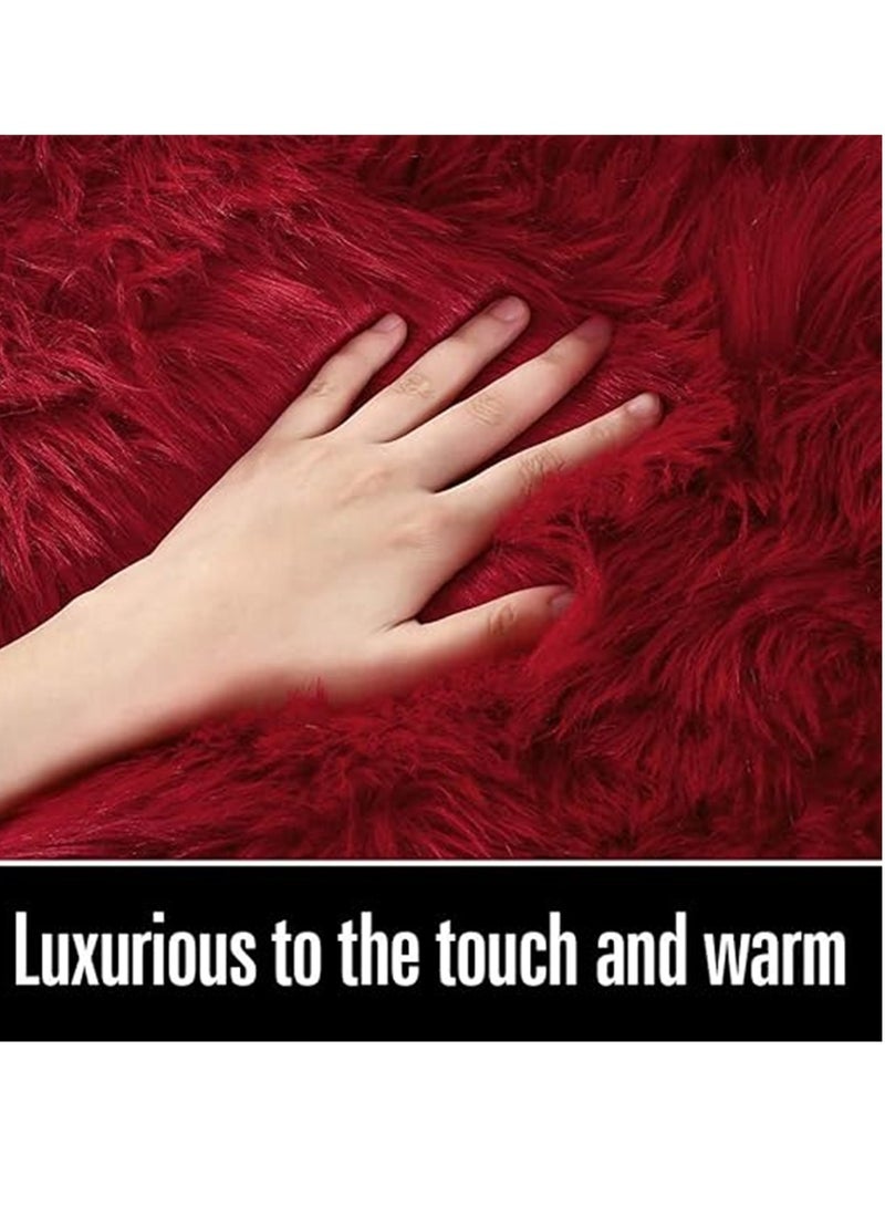 Soft Carpet, Rectangle Faux Fur Rug Floor Mats, Nursery Throw Rugs, Comfortable Large Rugs Indoor Modern Home Decor Floor Carpet for Bedroom Floor Sofa Living Room Balcony (60*90cm Red) - Image 5