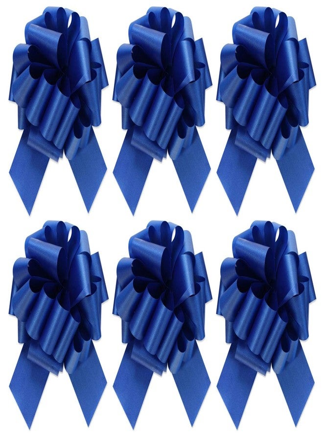 Golden Leaf Large Royal Blue Gift Wrap Pull Bows - 5" Wide, Satin Blue Ribbon Big Pull Flower Bows for Gifts and Presents, Set of 6 (Royal Blue - Image 1