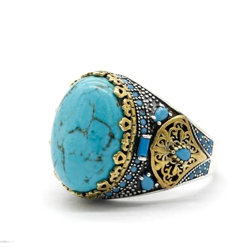 LovePlus Vintage Men's Turquoise Ring -925 Sterling Silver Vintage Turquoise Wedding Jewelry Ring - Turkiye Style (10, light blue) - Image 2
