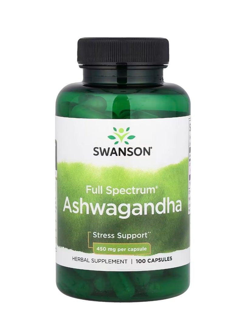 سوانسون كبسولات اشواغاندا كاملة الطيف 100 كبسولة نباتية (450 ملجم لكل كبسولة)