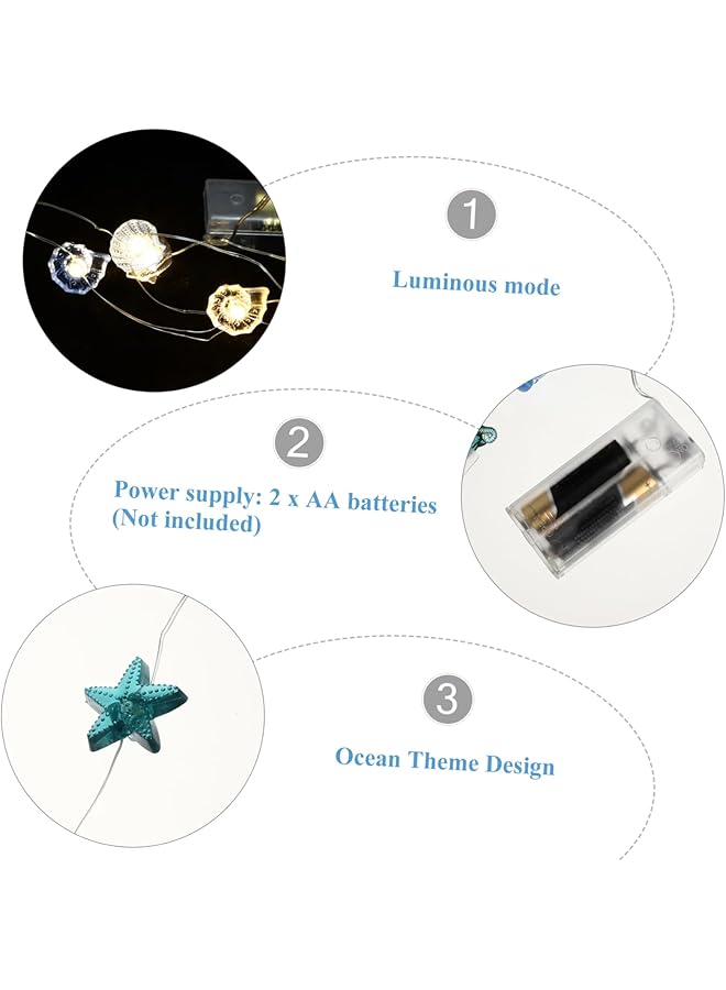 إيروريكس سلسلة إضاءة صدف سلسلة أضواء زخرفية أضواء الشاطئ ديكور بحري أضواء صدف البحر أضواء ديكور غرفة الصيف أضواء تعمل بالبطارية ديكور الشاطئ ديكور المحيط أضواء المحيط - Image 5