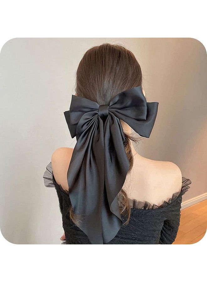 WHISKET ربطات شعر كبيرة من الساتان متعددة الطبقات للنساء والفتيات، مشبك شعر على شكل شريط طويل، إكسسوارات شعر [عبوة من قطعتين] (أسود) - Image 1