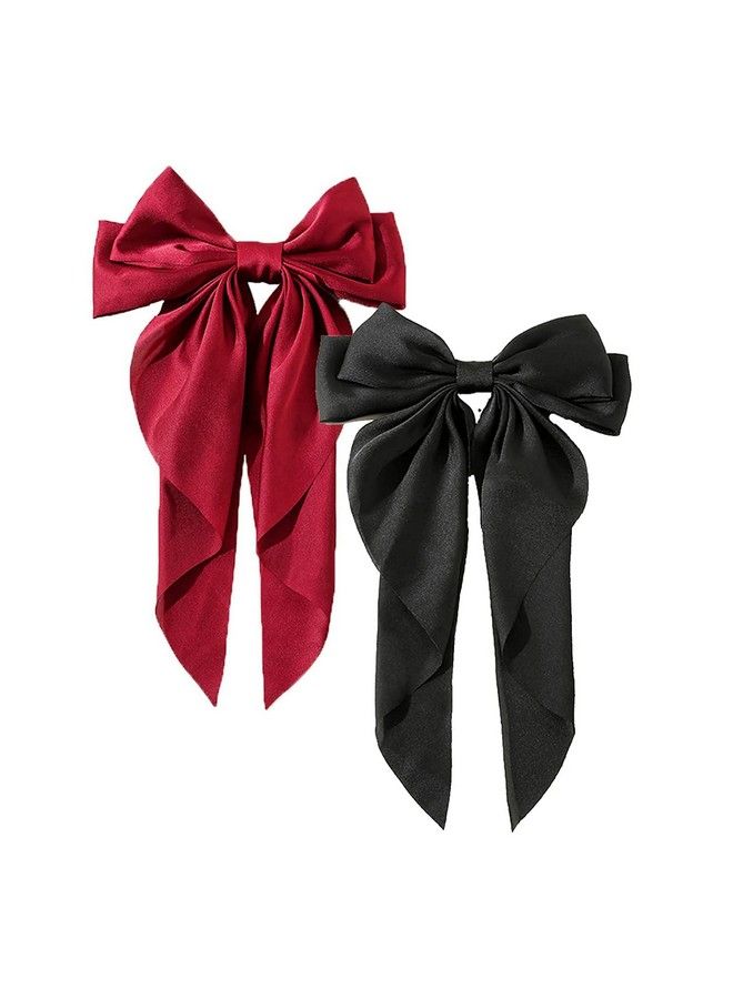 WHISKET ربطات شعر كبيرة من الساتان متعددة الطبقات للنساء والفتيات، مشبك شعر على شكل شريط طويل، إكسسوارات شعر [عبوة من قطعتين] (أسود) - Image 4