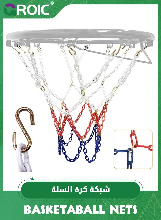 GROIC Basketball Net Replacement, 12-Ring Heavy Duty Hoop Quick Installation Net, Standard Braided Chain Fit Most Hoops for Outdoor Use Anti-Rust - Image 1