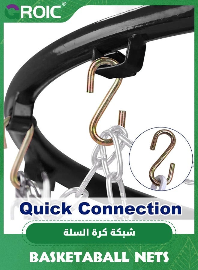 GROIC Basketball Net Replacement, 12-Ring Heavy Duty Hoop Quick Installation Net, Standard Braided Chain Fit Most Hoops for Outdoor Use Anti-Rust - Image 3