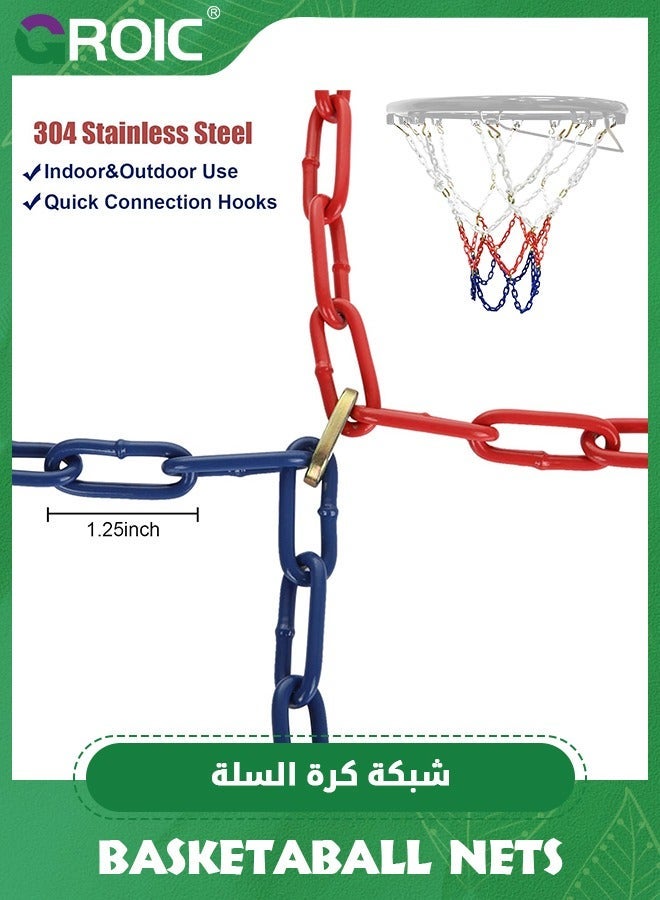 GROIC Basketball Net Replacement, 12-Ring Heavy Duty Hoop Quick Installation Net, Standard Braided Chain Fit Most Hoops for Outdoor Use Anti-Rust - Image 2