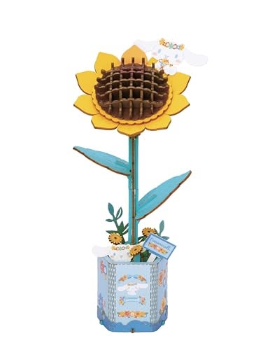 Hands Craft Hello Kitty and Friends Cinnamoroll Sunflower 3D Wooden Puzzle Kit DIY Flower Model Arts Crafts Creative Hobby Kits Cinnamoroll Character Wood Building Set - Image 1
