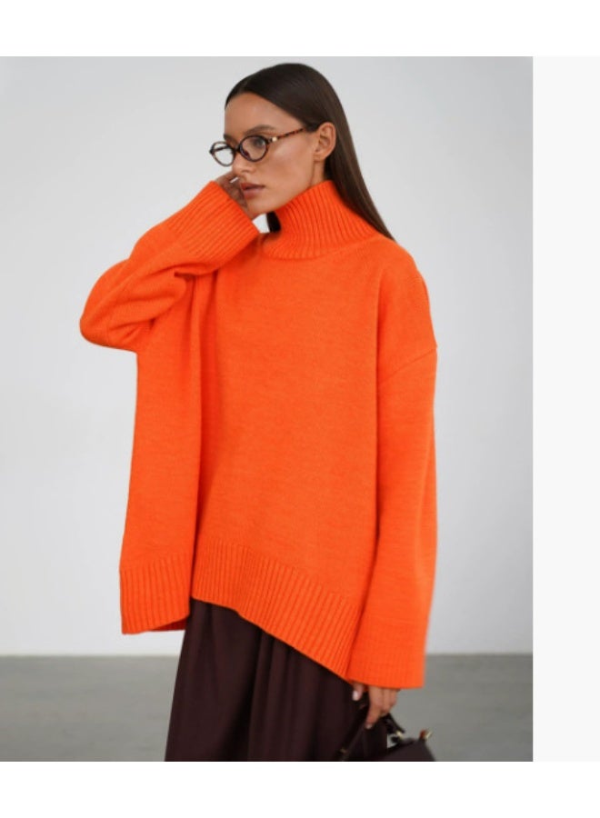 NIBEMINENT Autumn Winter Women's Oversized Turtleneck Sweater Casual Warm Solid Basic Loose Knitted Jumper Pullover - Image 1