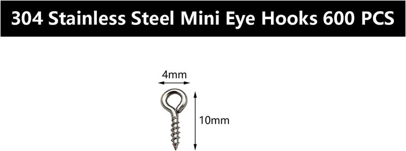 IDEALSV (304) Stainless Steel Small Mini Screw Eye Pins Hook for Jewelry, Cork Bottles,Resin, Bead,600 Pack 0.39x0.16inch Tiny Hook Screws Ring - Image 2