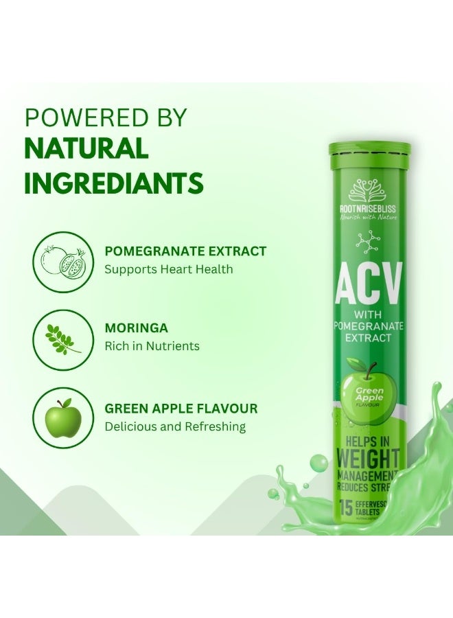 ROOTNRISEBLISS ACV Moringa Tablets with Pomegranate Extract, Green Apple Flavour for Natural Detox Weight Management, Digestion Support and Stress Reduction – 15 Refreshing Wellness Tablets – Pack of 1 - Image 5