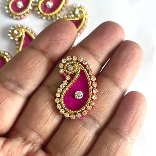Adikala Paisley Shape Decorative Booty Embroidered Appliqué Patches for Goddess & Laddu Gopal Dress Creation, Art & Craft DIY, Clothes, Blouse, Embroidery Work Set of 50 (Rani) - Image 1