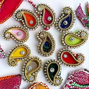 Adikala Paisley Shape Decorative Booty Embroidered Appliqué Patches for Goddess & Laddu Gopal Dress Creation, Art & Craft DIY, Clothes, Blouse, Embroidery Work Set of 50 (Rani) - Image 5
