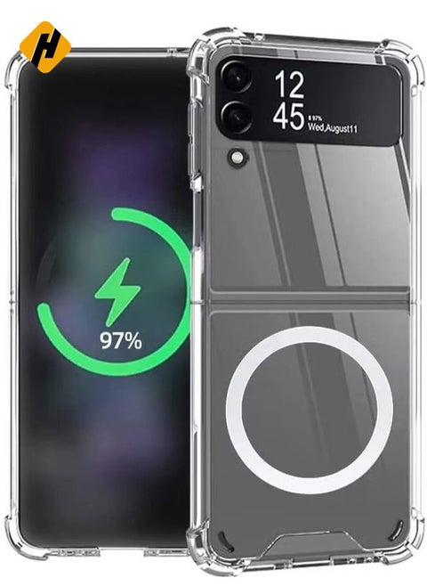 Samsung Galaxy Z Flip 4 Magsafe Clear Case, With Magnetic and Support Wireless Charger, Transparent Shockproof and Drop-Proof Hard PC Phone Cover for Galaxy Z Flip 4