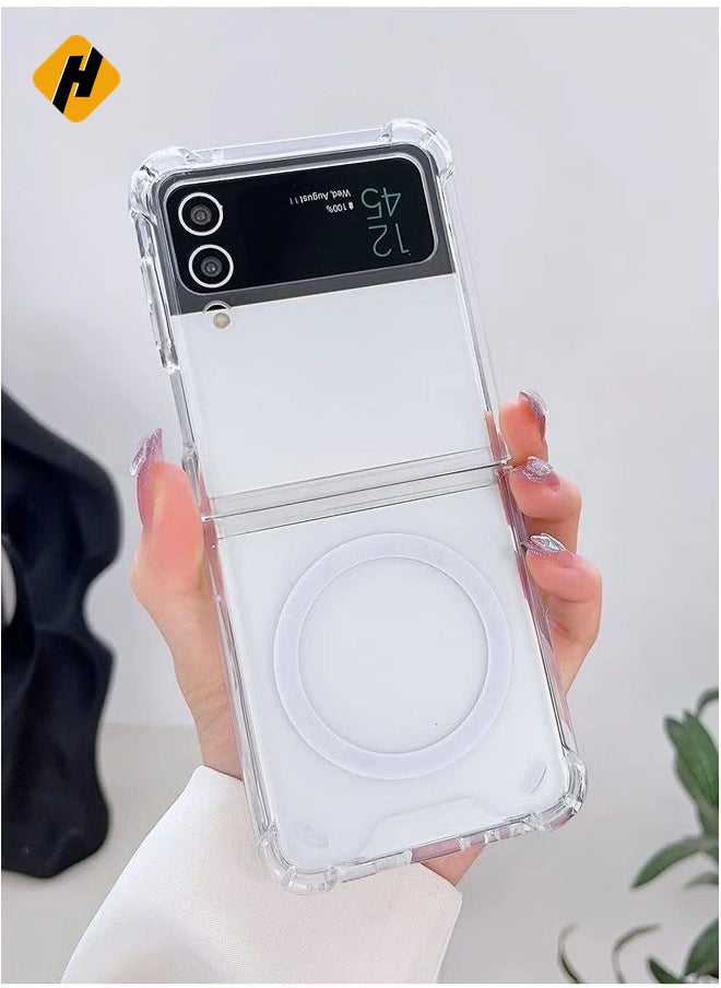 Samsung Galaxy Z Flip 4 Magsafe Clear Case, With Magnetic and Support Wireless Charger, Transparent Shockproof and Drop-Proof Hard PC Phone Cover for Galaxy Z Flip 4