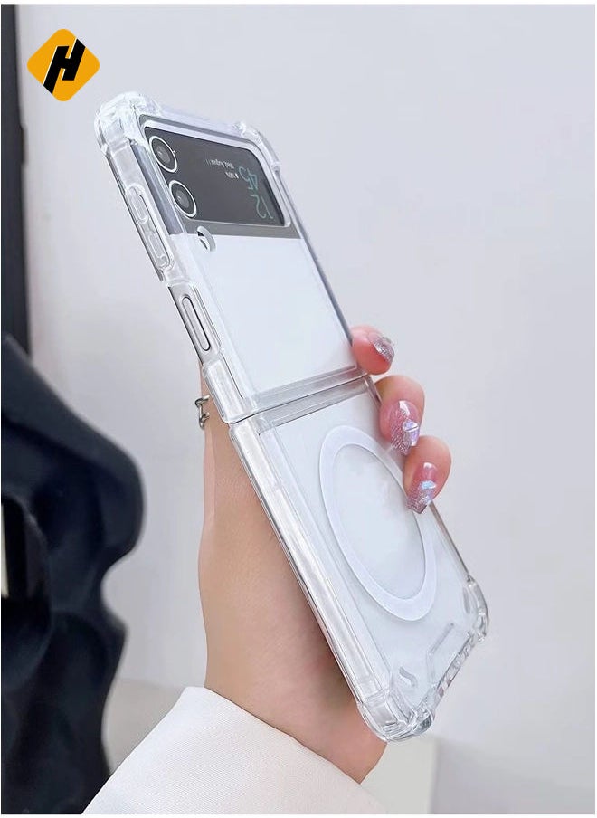 Samsung Galaxy Z Flip 4 Magsafe Clear Case, With Magnetic and Support Wireless Charger, Transparent Shockproof and Drop-Proof Hard PC Phone Cover for Galaxy Z Flip 4