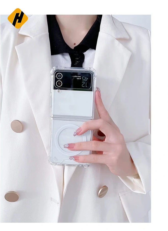 Samsung Galaxy Z Flip 4 Magsafe Clear Case, With Magnetic and Support Wireless Charger, Transparent Shockproof and Drop-Proof Hard PC Phone Cover for Galaxy Z Flip 4