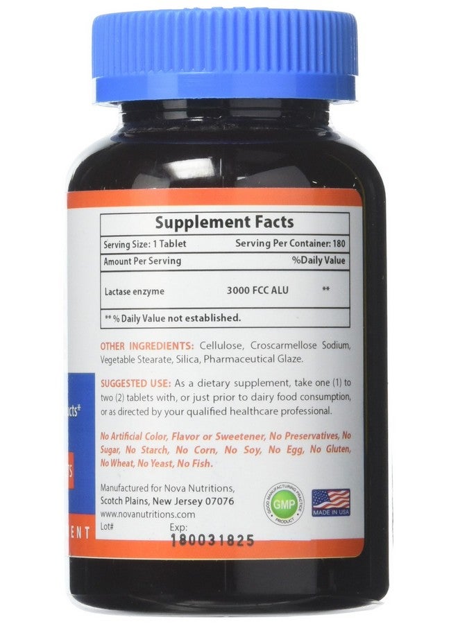 Nova Nutritions Lactase Enzyme 3000 FCC ALU 180 Tablets - Image 2