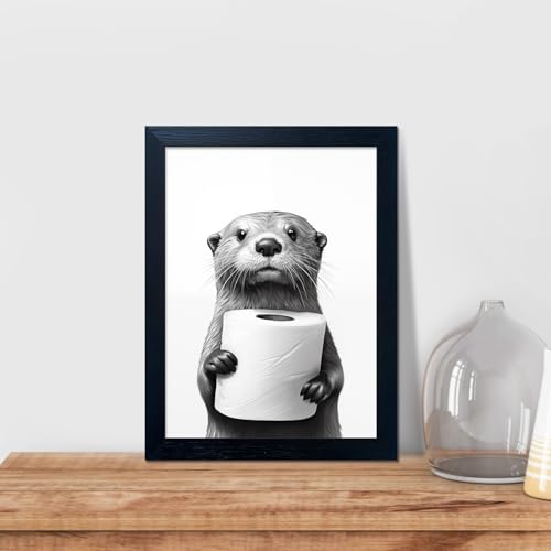 Melpa Art Bathroom Picture Wall Decor Framed Black and White Bathroom Wall Art Toilet Paper in Little Funny Raccoons Hand Animal Canvas Print Painting - Image 3