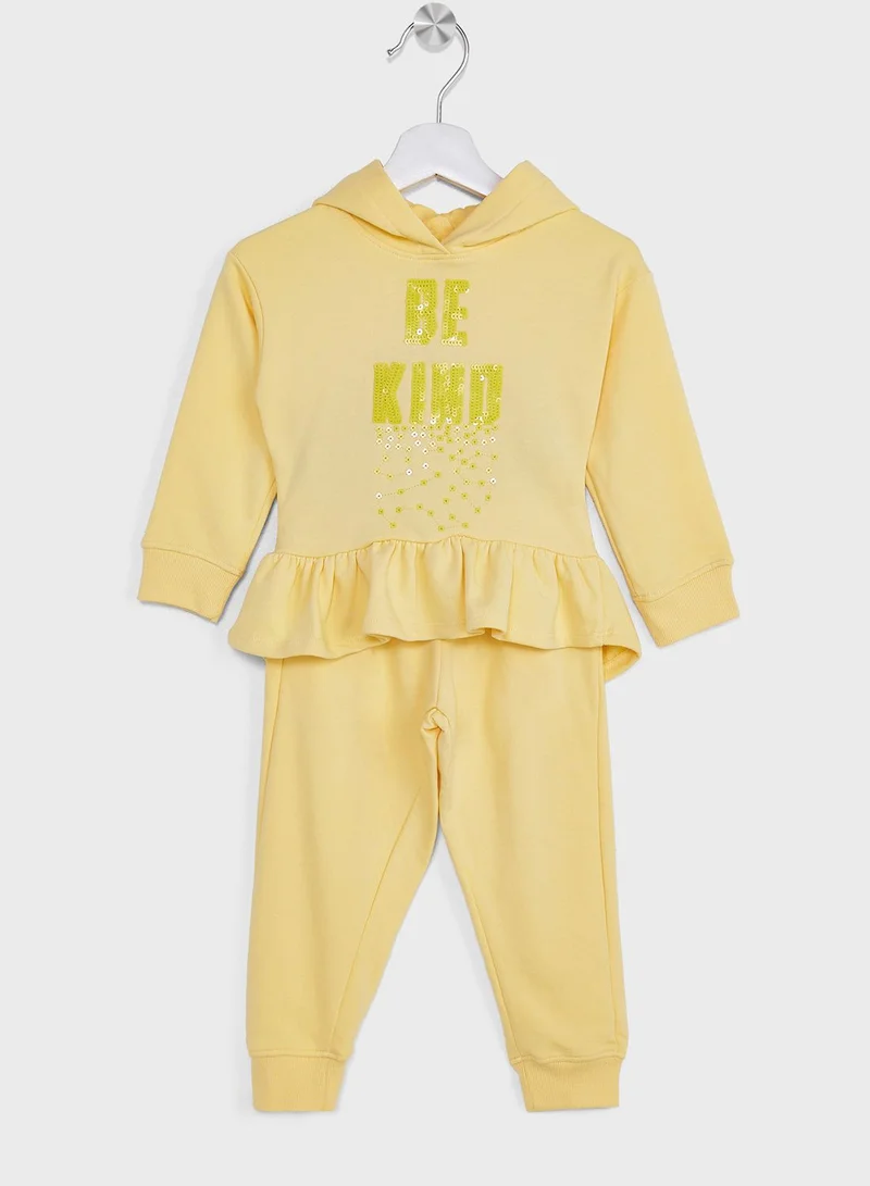 Ripples Girls Slogan Printing Hoodie And Jogger Set