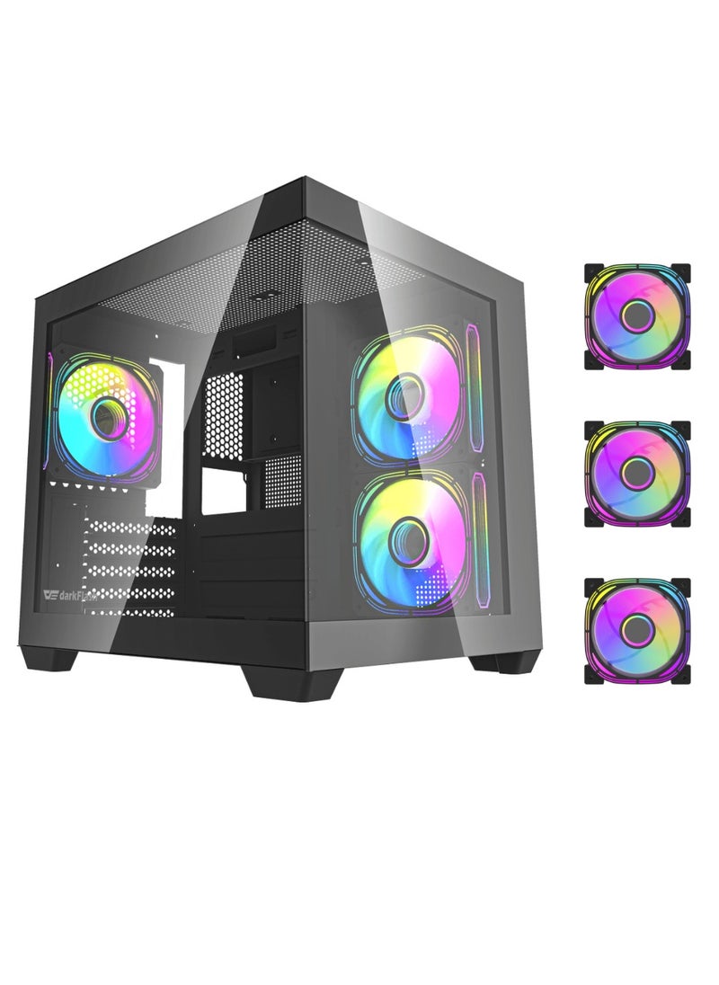 DarkFlash Aigo Darkflash D275M M-ATX Gaming PC Case with 3 Pre-Installed ARGB Fans, 270 Degree Panoramic View Design, Supports up to 240MM Radiator, USB 3.0, 5 Expansion Slots Gaming Case  - Image 1