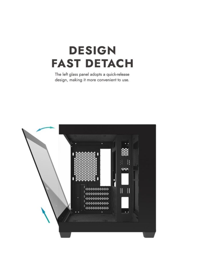 DarkFlash Aigo Darkflash D275M M-ATX Gaming PC Case with 3 Pre-Installed ARGB Fans, 270 Degree Panoramic View Design, Supports up to 240MM Radiator, USB 3.0, 5 Expansion Slots Gaming Case  - Image 2