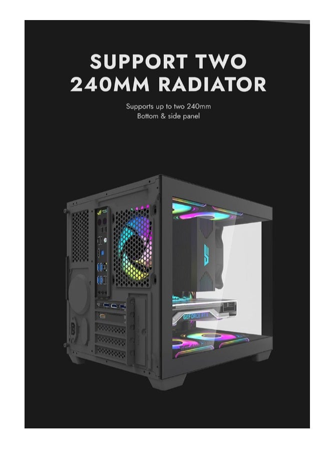 DarkFlash Aigo Darkflash D275M M-ATX Gaming PC Case with 3 Pre-Installed ARGB Fans, 270 Degree Panoramic View Design, Supports up to 240MM Radiator, USB 3.0, 5 Expansion Slots Gaming Case  - Image 4