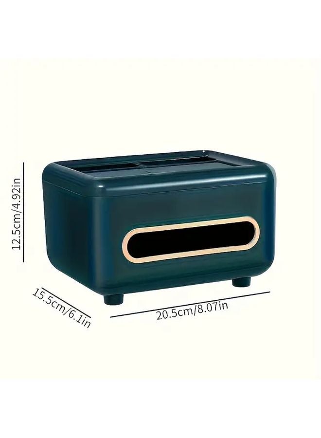 Vintage Desktop Organizer With Tissue Holder Drawer Deep Green Home Office Storage - Image 4