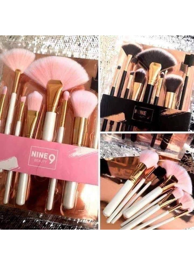 Nine Makeup Brush Set for Foundation, Blush, Eye Shadow, Eyelash, Lip & Brow | Portable Mini Makeup Brush Set 9 PCS | Soft Bristles Travel-Friendly Cosmetic Brushes for Women Girls (Multi Color)