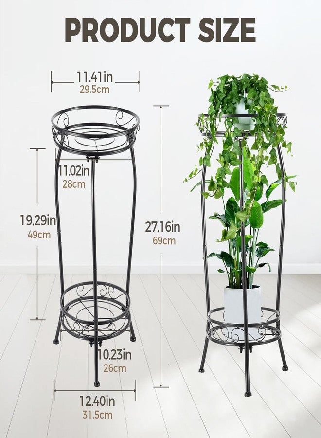Kavlium Plant Stand Indoor Outdoor，Tall Black Metal Rustproof Stable Plant Stands，2 Tier 27.1 inch Multiple Plant Rack for Planter Corner Garden Living Room & Garden - Image 2