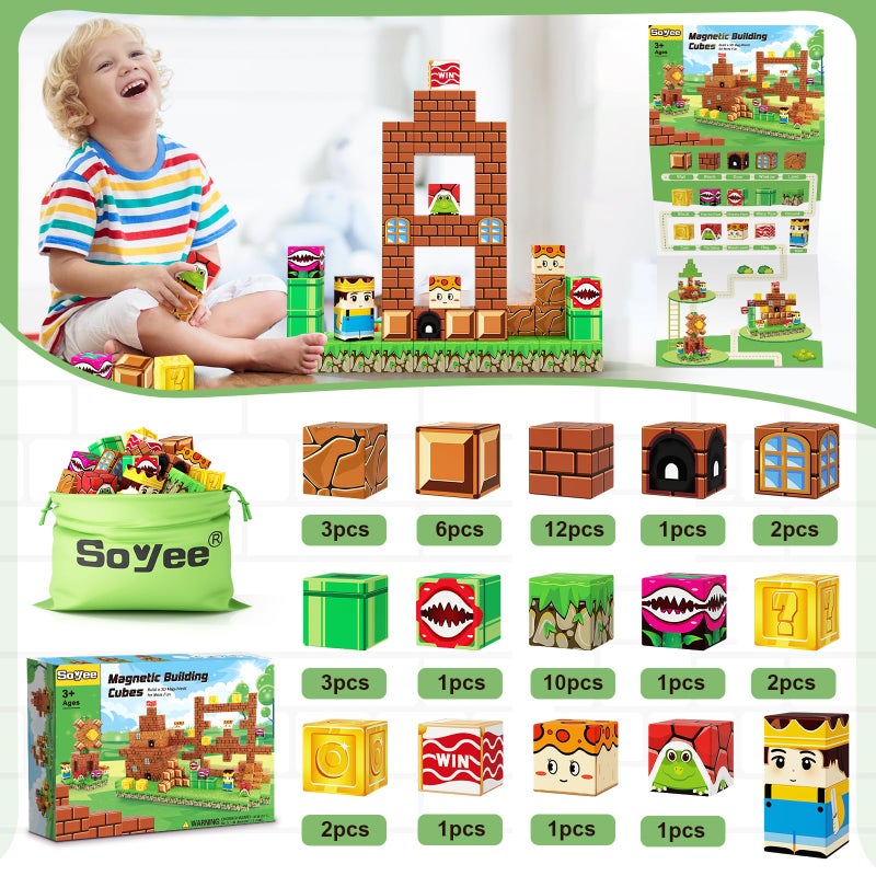 Soyee Magnetic Blocks Building Toys - Build Mine Magnet World Set Toddler Kids Sensory Toys for Boys & Girls Ages 3-5 5-7 8-12, 1'' Magnetic Cubes Game Easter Basket Stuffers for Boys - Image 4
