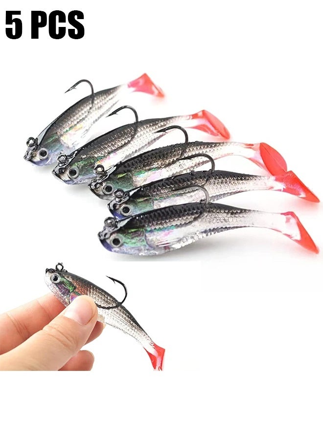 Ba Love Fishing Lure Set 8 cm Soft Bait Head Sea Fish Lures Fishing Tackle Sharp Treble Hook T Tail Artificial Bait, Lifelike Bass Fishing Lure for Saltwater and Freshwater - 5Pcs - Image 1