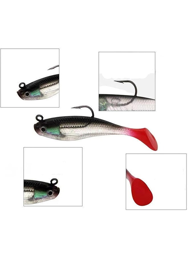Ba Love Fishing Lure Set 8 cm Soft Bait Head Sea Fish Lures Fishing Tackle Sharp Treble Hook T Tail Artificial Bait, Lifelike Bass Fishing Lure for Saltwater and Freshwater - 5Pcs - Image 3