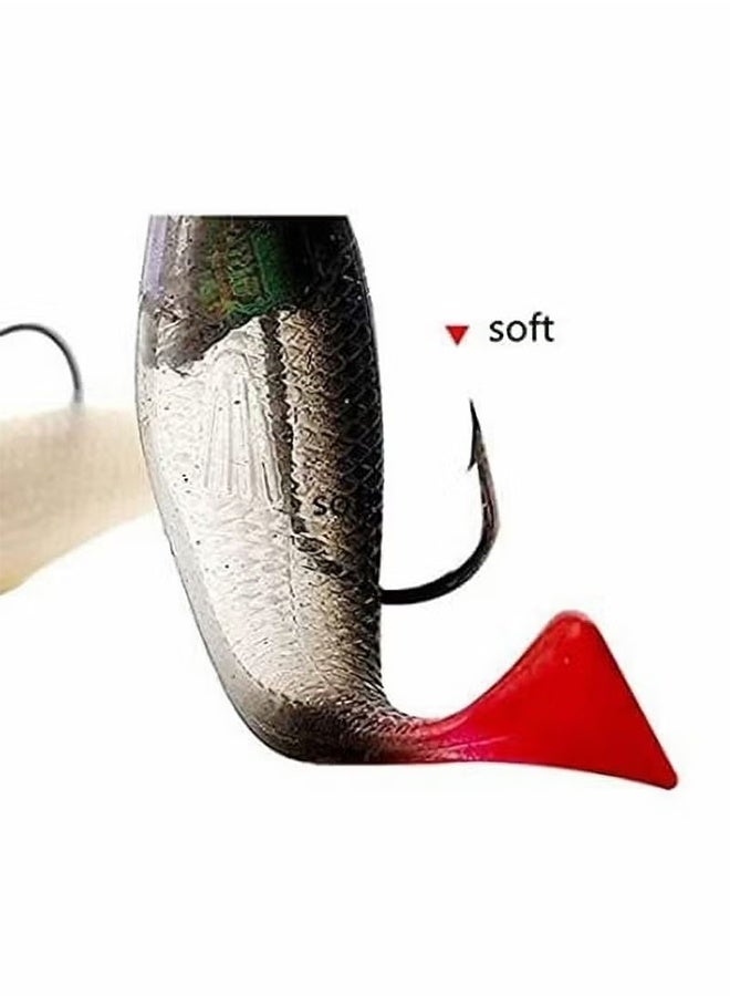 Ba Love Fishing Lure Set 8 cm Soft Bait Head Sea Fish Lures Fishing Tackle Sharp Treble Hook T Tail Artificial Bait, Lifelike Bass Fishing Lure for Saltwater and Freshwater - 5Pcs - Image 4