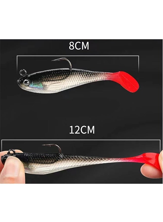 Ba Love Fishing Lure Set 8 cm Soft Bait Head Sea Fish Lures Fishing Tackle Sharp Treble Hook T Tail Artificial Bait, Lifelike Bass Fishing Lure for Saltwater and Freshwater - 5Pcs - Image 2