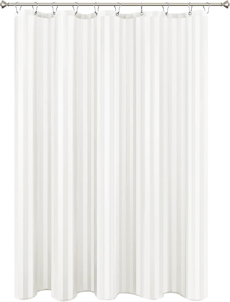 Biscaynebay Fabric Shower Curtain or Liner 72" by 72", Ivory Water Repellent Damask Stripes Bathroom Curtains Machine Washable - Image 1