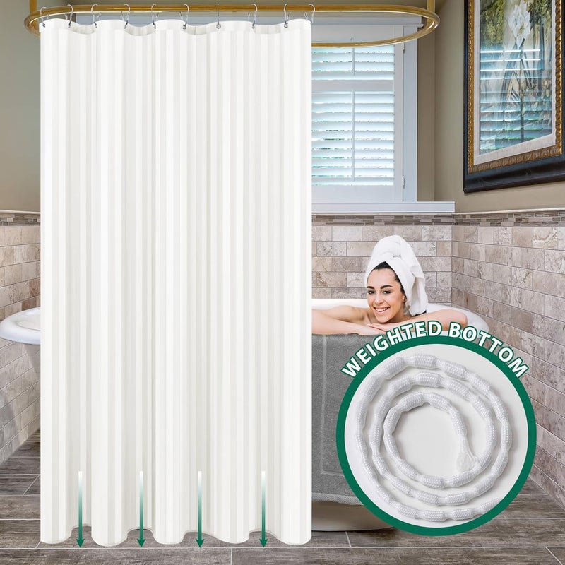 Biscaynebay Fabric Shower Curtain or Liner 72" by 72", Ivory Water Repellent Damask Stripes Bathroom Curtains Machine Washable - Image 2