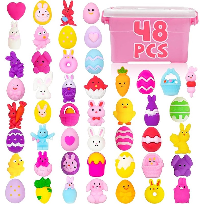 KEJIH 48PCS Easter Mochi Squishy Toys for Easter Basket Suffers, Easter Mochis Squishy Fidget Toys for Kids, Squishies for Egg Fillers, Classroom Prizes, Egg Hunt Games, Gifts, Toddlers, - Image 1