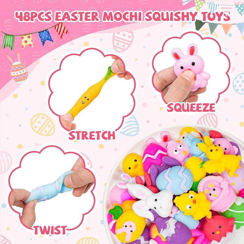 KEJIH 48PCS Easter Mochi Squishy Toys for Easter Basket Suffers, Easter Mochis Squishy Fidget Toys for Kids, Squishies for Egg Fillers, Classroom Prizes, Egg Hunt Games, Gifts, Toddlers, - Image 3
