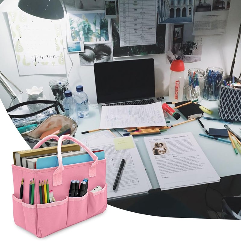 Cupohus Art Organizer Craft Storage Tote Bag with Pockets and Hadles, Oxford Fabric Carrying Caddy for Teacher, Officer, Artist, Traveler, and more – Pink - Image 5