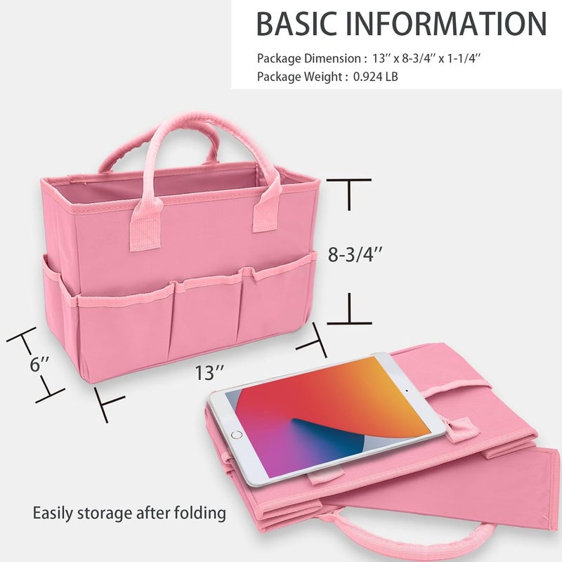 Cupohus Art Organizer Craft Storage Tote Bag with Pockets and Hadles, Oxford Fabric Carrying Caddy for Teacher, Officer, Artist, Traveler, and more – Pink - Image 4